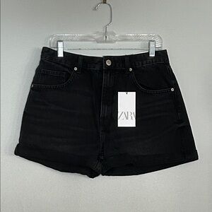 Zara Women's Black Bermuda High Rise Denim Shorts size 8